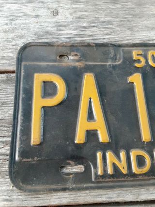 Vintage Indiana 1950 License Plate Black And Yellow PA 1200 2
