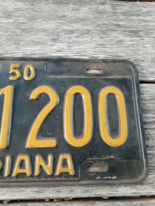 Vintage Indiana 1950 License Plate Black And Yellow PA 1200 3