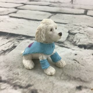 1.  5” Dollhouse Pet Figure White Puppy Dog In Blue Coat Leg Warmers M.  E.  G.  Vtg 95