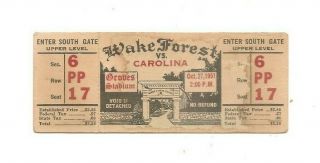 1951 Unc Vs.  Wake Forest Football Ticket