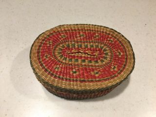 Vintage Hand Woven Sweetgrass Decorative Oval Dresser Basket with Lid 2