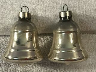 Vintage Christmas Ornaments Set Of 2 Mercury Glass Silver Bells Usa Ch5027
