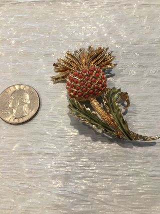 Vintage Brooch Pin Signed Coro Antique Pineapple Enamel Gold Tone Jewelry 69