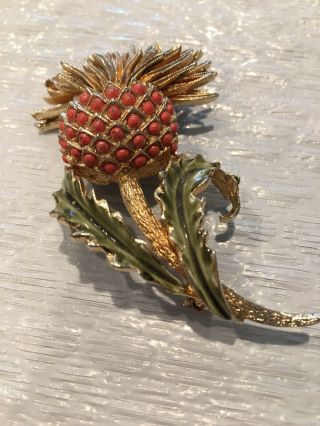 Vintage Brooch Pin SIGNED CORO Antique Pineapple Enamel Gold tone Jewelry 69 2