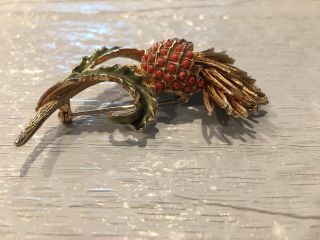 Vintage Brooch Pin SIGNED CORO Antique Pineapple Enamel Gold tone Jewelry 69 3