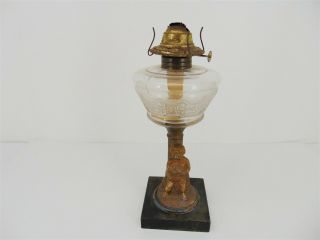 Antique Figural Kerosene Hurricane Oil Lamp Cherub Brass And Glass Marble Base
