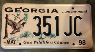 1998 Georgia Quail Wildlife License Plate " 351 Jc "