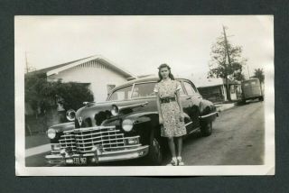 Vintage Car Photo Pretty Girl & 1946 1947 Cadillac W/ Custom Trim 406170
