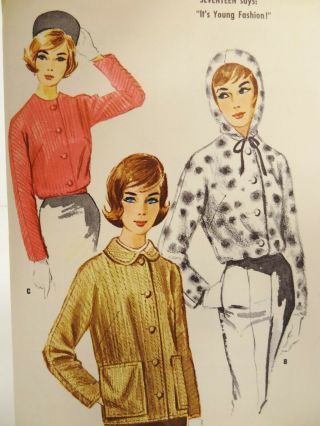 Vtg 60s 5959 - Mccalls Cropped Hooded Jacket 3 - Variations Sewing Pattern - 18 - 38 B