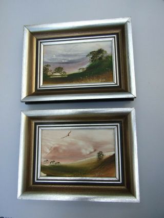 Jim Crofts Australian Oil Painting Pair Small Art Framed Signed Vintage