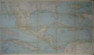1939 Map Mexico Central America West Indies Cuba Panama Costa Rica Belize Haiti