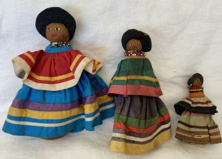 3 Antique Vintage Florida Seminole Indian Dolls Native American Palmetto Dolls