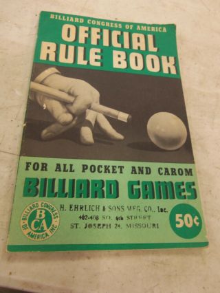 Vtg 1950 Official Rule Book For Pocket & Carom Billiard Games Billiard Congress
