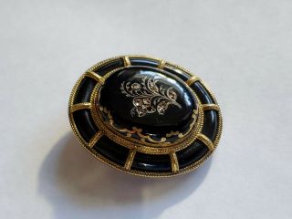 Stunning Antique Black Glass Gold Filled Diamond Chips Brooch