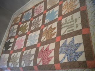 Antique Vtg Hand Sewn Handmade Cotton Quilt 64x80 Topper Maple Leaf