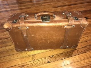 Antique Leather Belted Suit Case With Buckles And Straps 24 " X13 " X7 "