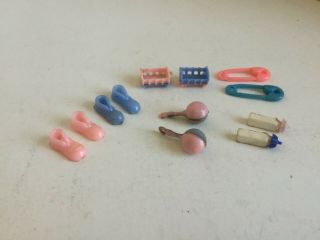 Vtg Miniature Plastic Doll House Size Baby Items Cake Toppers Shower Pink Blue