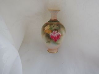 Antique 1908 Royal Worcester Miniature Vase Decorated With Roses - Only 4 " High