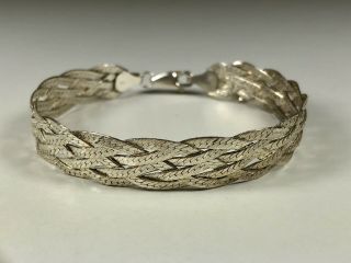 Vintage Sterling Silver 925 Braided Bracelet Made In Italy.  L 6.  5”,  W 1/2”
