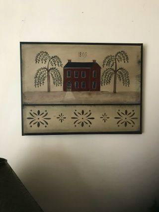Primitive Colonial House Hand Painted 16 " X1 2 "