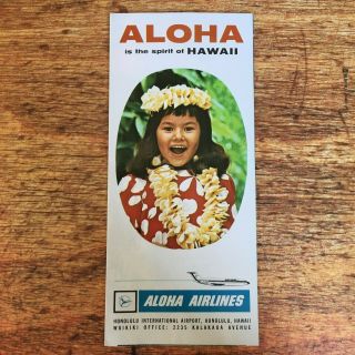 Vtg Aloha Airlines Routes Brochure Pamphlet,  Hawaii Island Map Alohajet 1960s