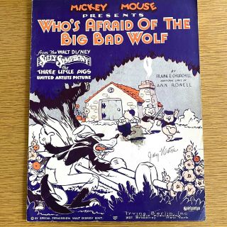 1933 Walt Disney Vtg Animated Film Sheet Music Three Little Pigs " Big Bad Wolf "