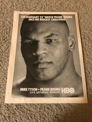 Vintage 1989 Mike Tyson Vs Frank Bruno Poster Print Ad Hbo Boxing 1980s Rare