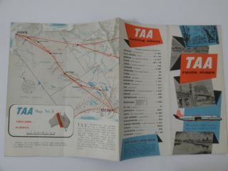 C.  1960 Taa Airline Australia Route Map Brochure Mid - Century Modern Vintage Orig.