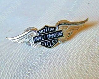 Harley Davidson Silver Black Wing Bar Shield Vest Jacket Pin