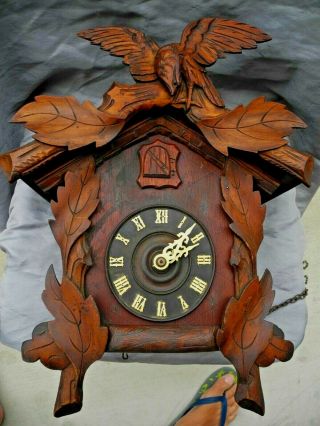 Antique Eagle Top Cuckoo Clock Ca.  1920 Black Forest Vintage