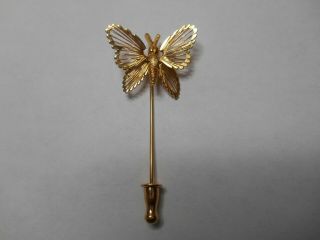 Vintage Signed Monet Gold Tone Butterfly Stick Pin
