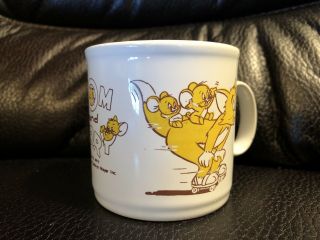 Vintage Tom And Jerry Cartoon Kids White Glass Mug Mgm 1976 Hanna Barbera