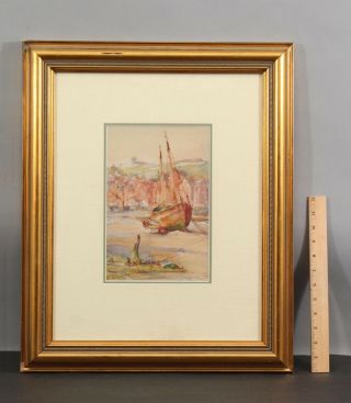 19thc Antique David Cox Impressionist Fishing Boat Maritime Watercolor Painting