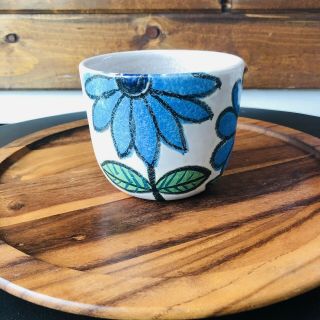 Vintage Hand Painted Mexican Pottery Floral Planter Pot Cracked Style