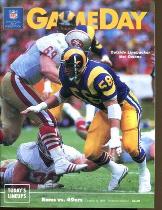 1988 Los Angeles Rams V San Francisco 49ers Program 10/16 Mel Owens 52751b30