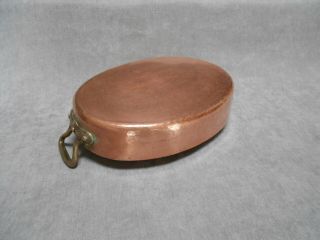 French Antique Copper Oval Cooking Pan & Riveted Bronze Handles 14 " L