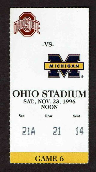1996 Ohio State Buckeyes Vs Michigan Football Ticket Stub