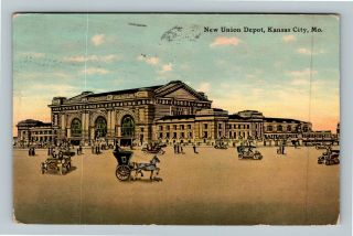 Kansas City Mo,  Union Depot,  Automobiles,  Vintage Missouri C1911 Postcard