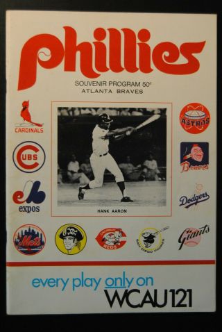 1970 Philadelphia Phillies Vs Atlanta Braves Baseball Program - Hank Aaron