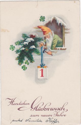 Vintage,  Elf/gnome,  Years Postcard,  Saarland (saargebiet) Stamp,  C.  1930s