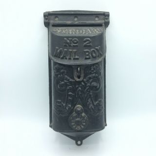 Vintage Antique Black Cast Iron No.  2 Mail Box Ornate Heavy