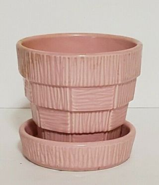 Vintage Pink Basket Weave Mccoy Pottery Flowerpot Planter 4 "
