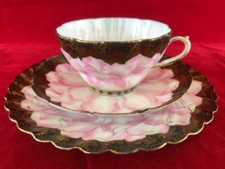 Good Antique Japanese Porcelain Hand Painted Cup,  Saucer And Plate.  1 C1900.