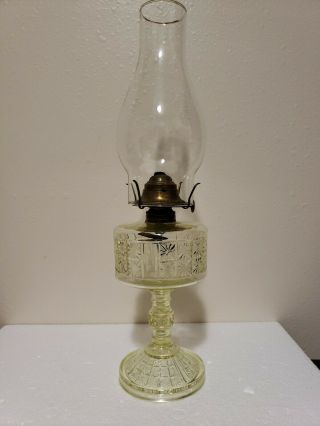 Antique Green Uranium? Vaseline Glass Oil Lamp Kerosene Lantern