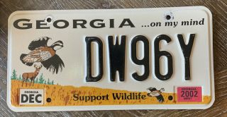 2002 Georgia " Support Wildlife " License Plate Quail Deer Dw96y