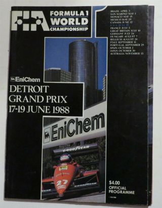 Formula 1 World Championship Racing Program Detroit Grand Prix 1988
