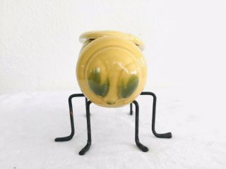 Vintage 1950s Ceramic Honey Bee Dish & Lid Metal Legs Stand condiment Jar 2