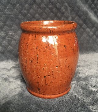 19th Century Antique American Manganese Speckled Glaze Redware Crock Pot Jar