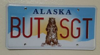 Alaska Military? Vanity License Plate But - Sgt Standing Grizzly Bear Design