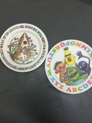 2 Pc Vintage Muppets Sesame Street Plates Bowls Kids Melamine Dishes Cookie 1977